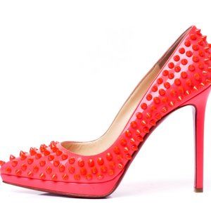 CHRISTIAN LOUBOUTIN Patent Pigalle Plato Spikes 120 Pumps 38 Fluo Rose
